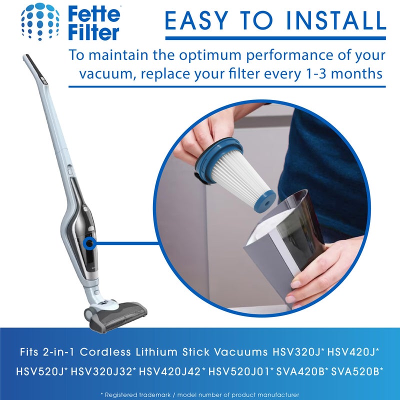Fette Filter فلتر بديل لوعاء الغبار للشفاطات الكهربائية بلاك آند ديكر SVF11 - عبوة 3 قطع تناسب المكانس اللاسلكية الليثيوم 2 في 1 HSV320J HSV420J HSV520J HSV320J32 HSV420J42 HSV520J01 SVA420B SVA520B - Image 4